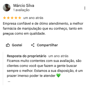 Avaliação 5 estrelas de Márcio Silva no Google sobre atendimento e qualidade